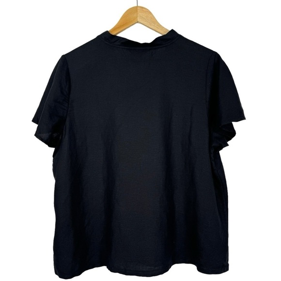 C.J. Banks Linen Blend Tie Neck Flutter Sleeve Blouse Black Size 3X - Picture 2 of 12